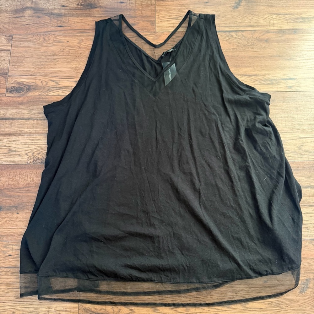 Lane Bryant Black V-Neck Tank Top Mesh Trim Womens Plus 22/24 NEW